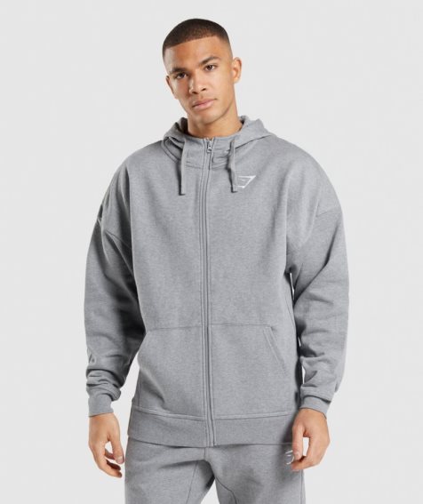 Bluzy Z Kapturem Gymshark Essential Zip Up Męskie Szare | PL 927RVG